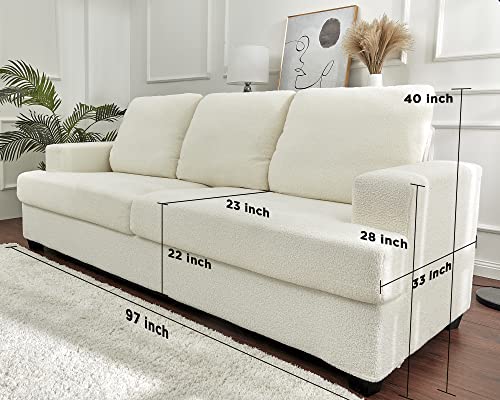 Amerlife Sofa, Deep Seat Sofa-Contemporary Bouclé Sofa Couch, 3 Seater For Living Room-Oversized Off-White Comfy Visit The Store 97In X 33In X 40In #TOP1