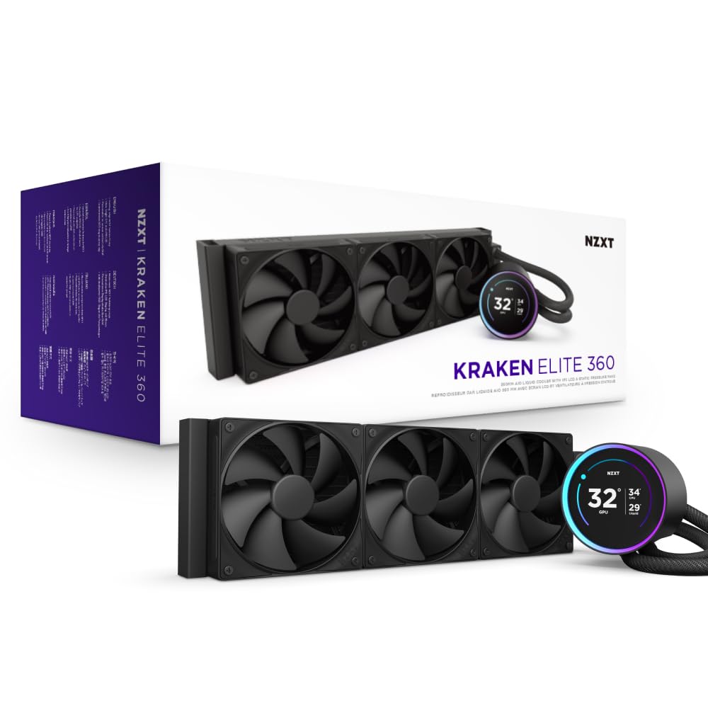 NZXT Kraken Elite 360 - Refrigeración líquida CPU AIO 360mm - Radiador - 3 ventiladores F120P - Bomba con pantalla IPS LCD 2,72" personalizable - Intel LGA 1700/1200/115X/1851, AMD AM5/AM4 - Negro — view 12