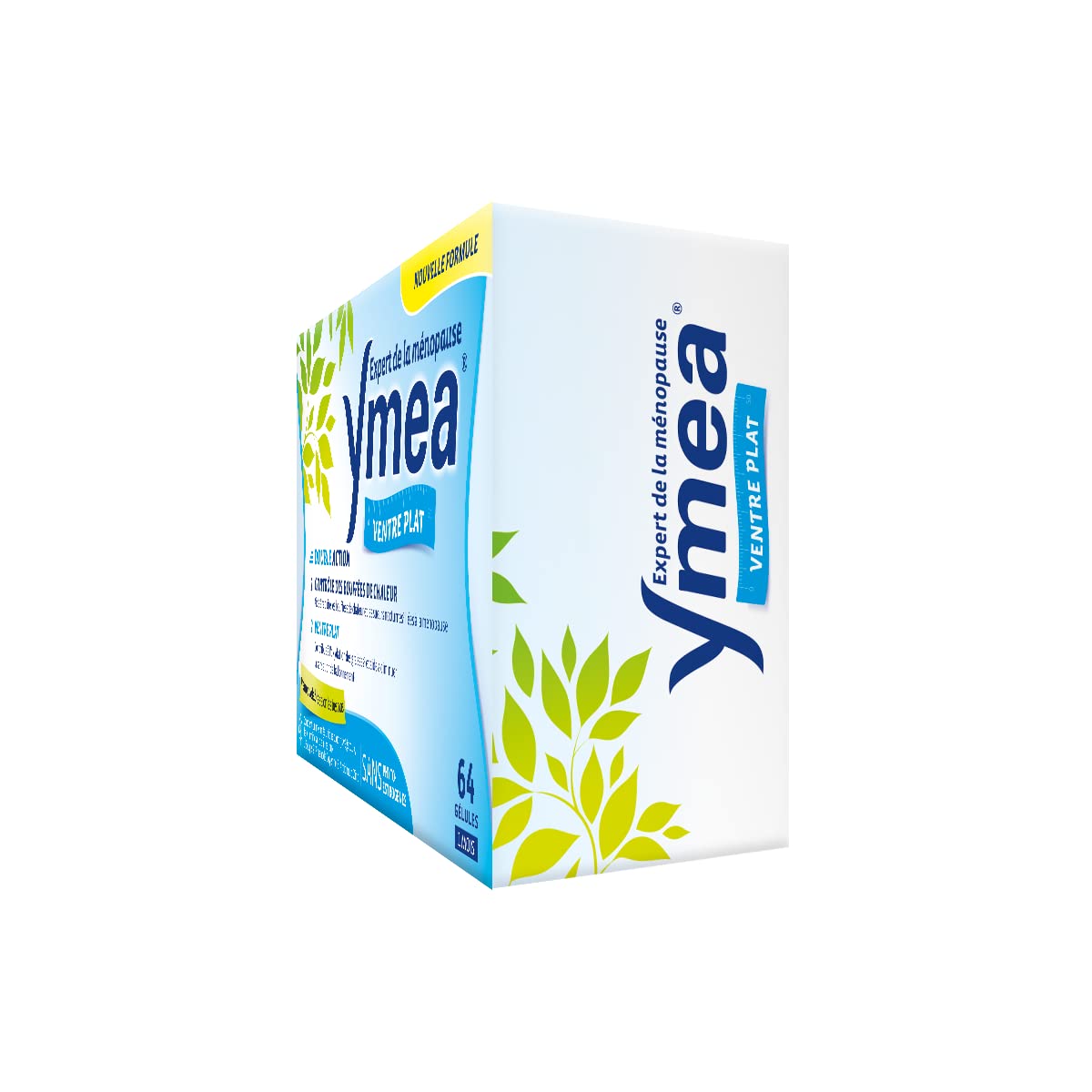 Ymea Ventre Plat - Complément Alimentaire ménopause(1) - actifs végétaux, vitamines et minéraux - contrôle des bouffées de chaleur (1) et ventre plat(2,3) - 64 gélules - 1 mois