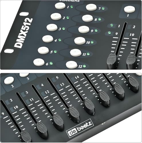 Image of da.beatz. Presents 192 Channels Professional Master 240 Scenes Dmx512 Dj Mixer Controller For Stage, Disco And Dj, Weddings, Pubs, Par Lights And Moving Head Lights, Black