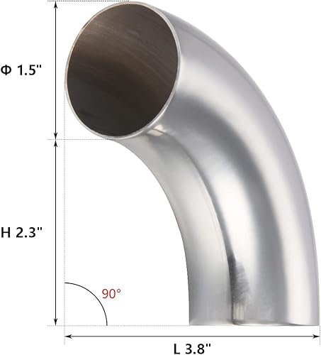 Miniatura 2 de LCGP Codo de tubo de escape de acero inoxidable 304 de 1.5 pulgadas, codo de mandril de 90 , grosor de pared 0.044 pulgadas (0.044 in), utilizado