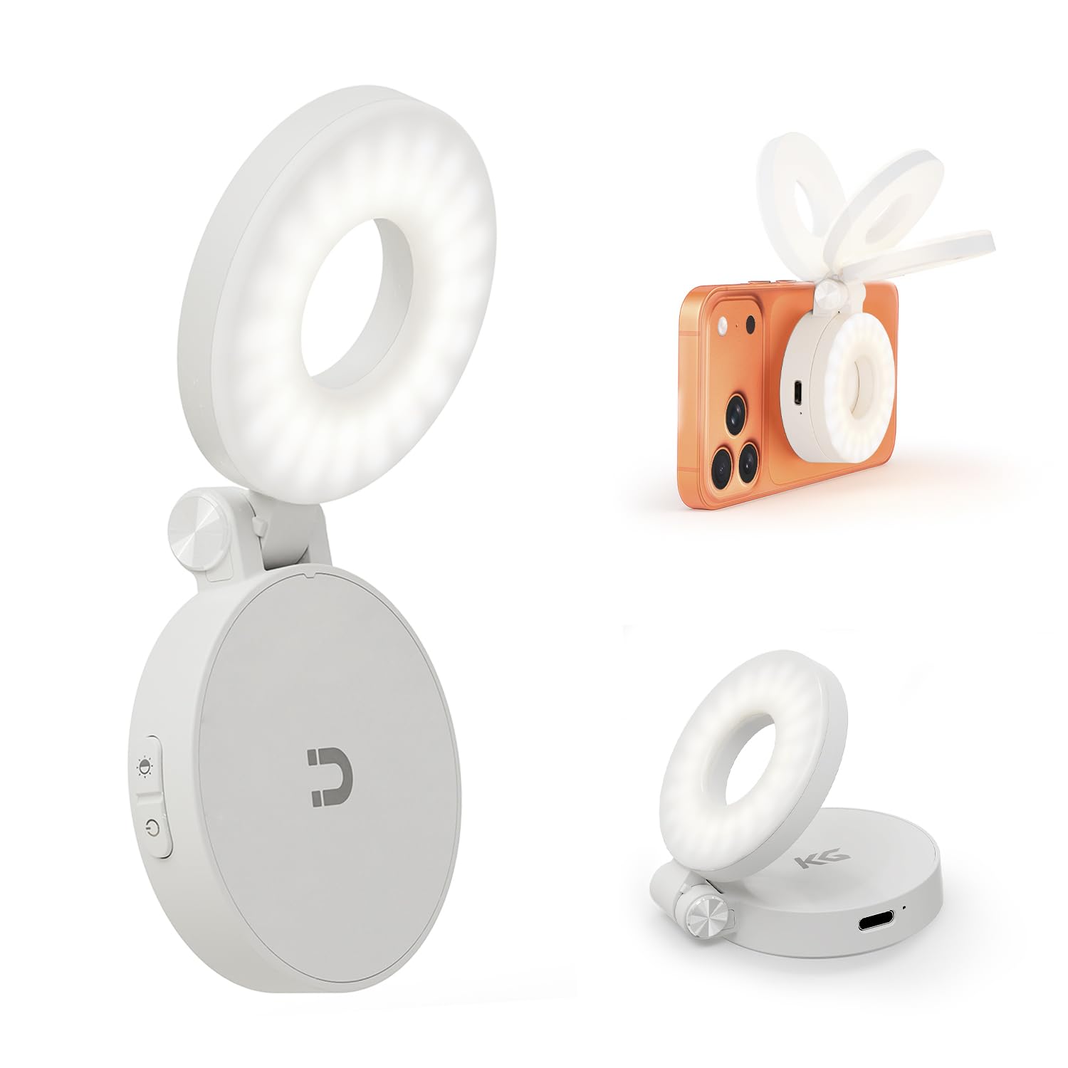 KraftGeek Magnetic Selfie Light for iPhone, Portable Phone Ring Light with Rechargeable Battery, Compact LED Phone Light for Travel, Video Recording, Vlogging