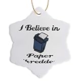3dRose orn_105418_1 I Believe in Paper Shredders Snowflake Porcelain Ornament, 3-Inch