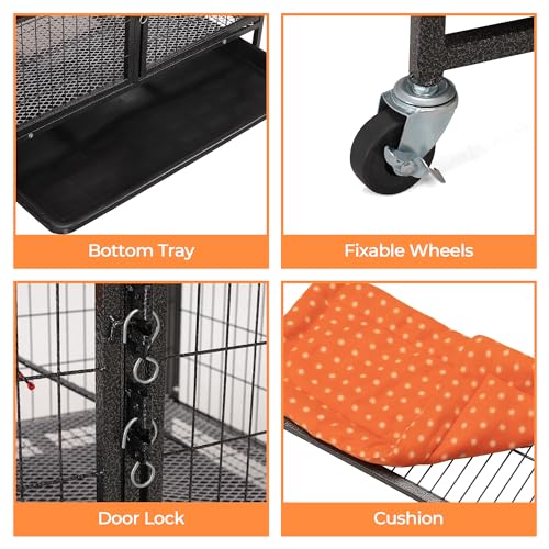 Cat Cages Indoor,4-Tier Ferret Cage, Large Wire Crates with Hammock, Cat Enclosure with 2 Ladders, Cat Kennel with Wheels for Kitten, Guinea Pig, Rabbit, Chinchilla, Black