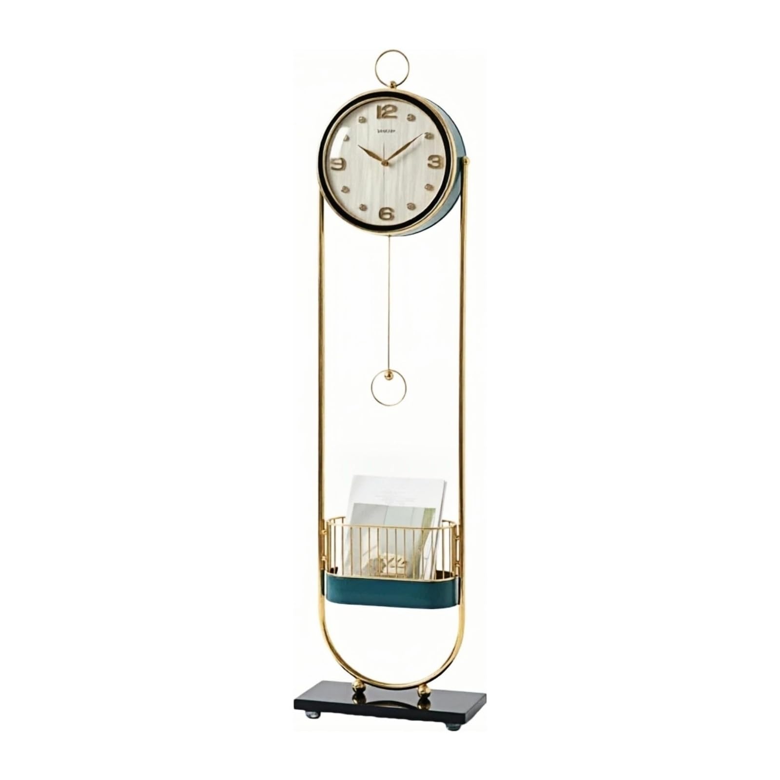 Standuhr für Großvater, Metall, Quarz, leise, Zeitschriftenständer für Wohnzimmer, Standuhr (weiß)