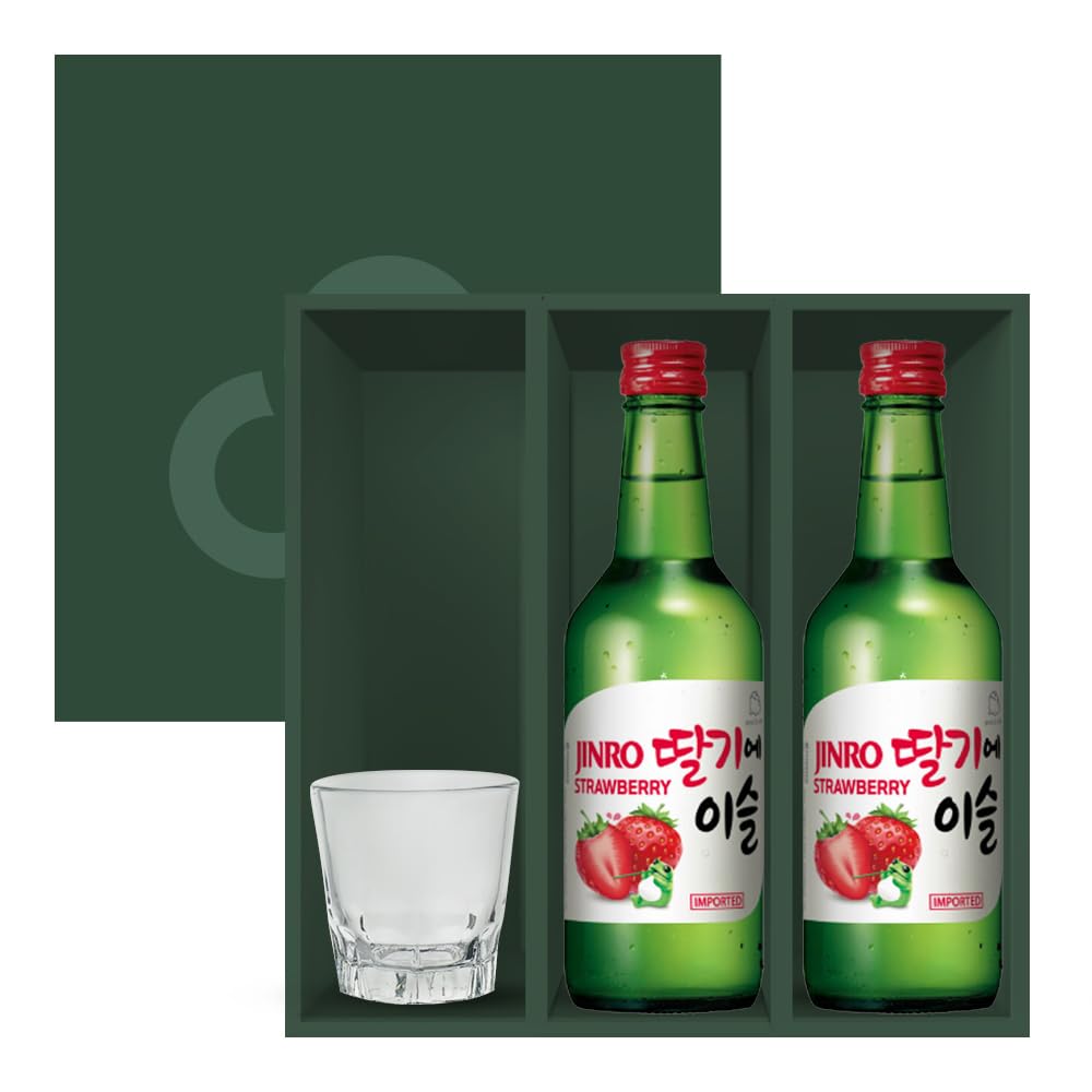 Jinro Chamisul Soju - All Flavours Bundle Set (Strawberry (Pack of 2 + 1 Soju Glass Gift Box Set))
