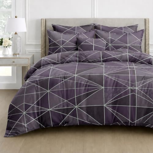 Image of DECOR2ADMIRE 300TC Premium Glace Cotton Printed Super King Size Double Bedsheet with Two Pillow Covers, 108 * 108 Inches or 9ft by 9ft or 275 cm x 275 cm (Purple Geometric)