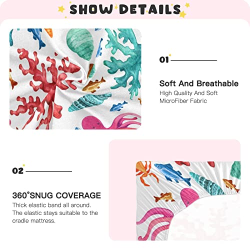 Image of Colorful Ocean Animal Crib Sheets for Boys Girls Pack N Play Sheet Soft Breathable Mini Crib Sheets 39 inch x 27 inch