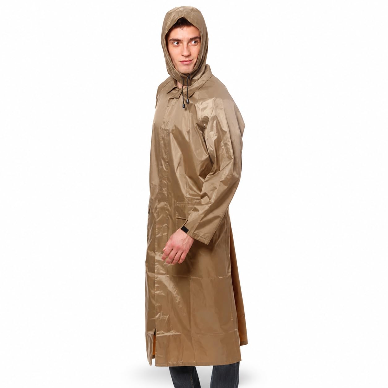 DRUMSTONERaincoat for Men Waterproof Long Rain Coat for Bike Commute | Portable Lightweight Windproof Rain Suit with Hood, Khaki Free Size-image-42