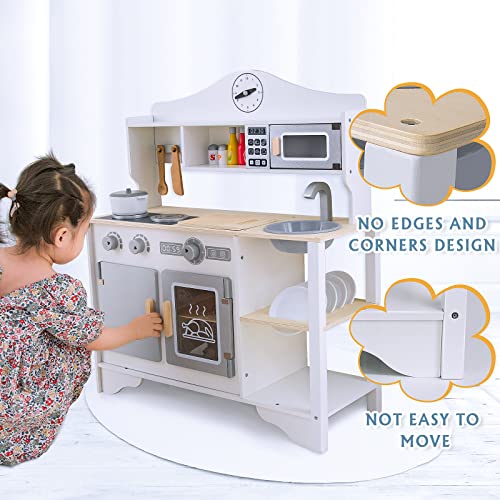 Spielküche Kinderküche mit 17-teilig Zubehör Holz Küche Kinder Geschenke Kleine Küche für Mädchen und Jungs Kindliches… – Bild 5