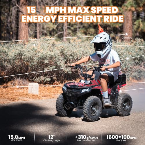 Image of MOSTA 40CC 4-Stroke Gas-Powered ATV, 4 Wheeler Off-Road Dirt Quad for Kids, Max 15 MPH, Parental Speed Control with Storage Box, Easy Pull Start (Black /Red)
