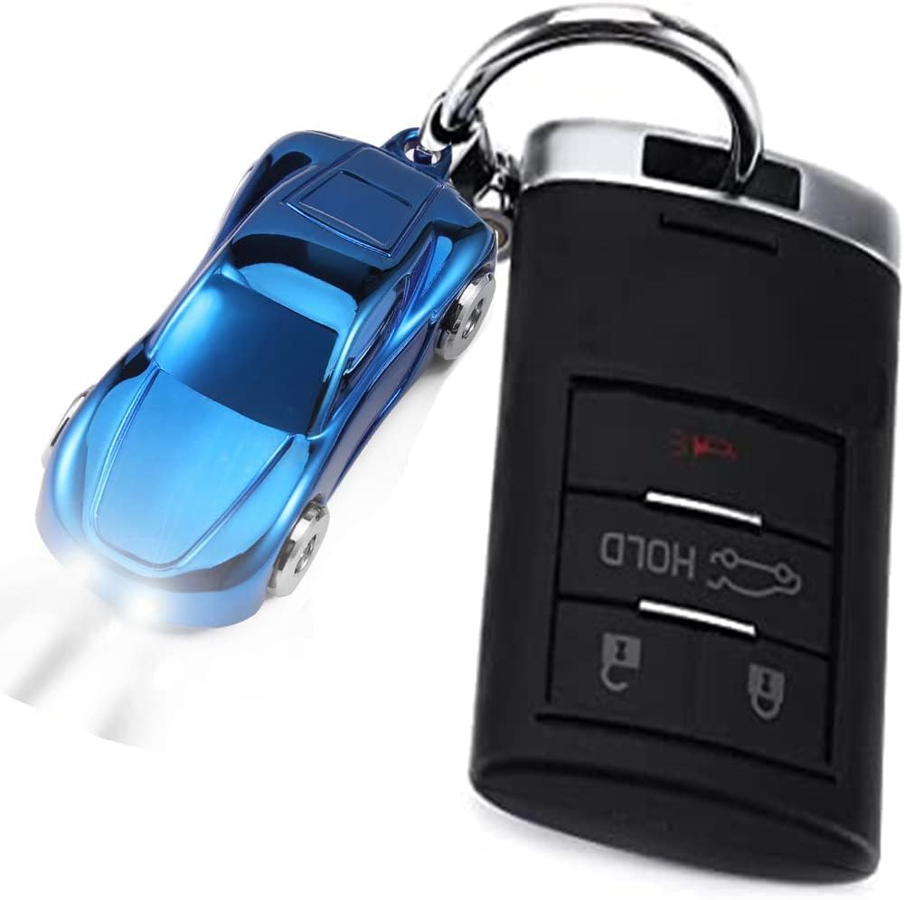 MAKINGTEC Creative Key Chain Car Keychain Flashlight, Racing Car Model Keyring Key, Great Key Chain Gift, with 2 Modes LED Lights 2 in 1, Father's Day Gifts, for Office Backpack Purse Charm (Blue)