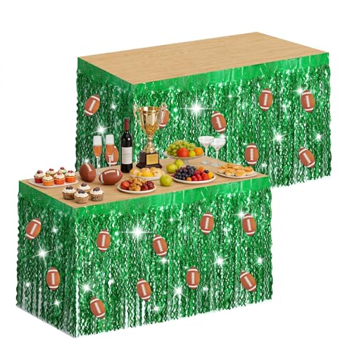SVKN 2 Pcs Football Party Decorations Foil Tinsel Table Skirt with Cutouts