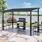 Aoxun 12x6 FT Hardtop Grill Gazebo with 2 Side Shelves & Hooks for Outdoor Grill, Outdoor BBQ Gazebo Canopy with Sloping Steel Roof, Permanent Metal Gazebo for Patio, Backyard, Lawn, Deck