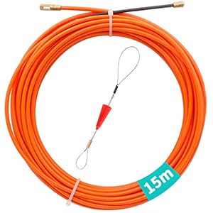 akuoly tire fil electrician 15m 4,0mm diamètre kit rétractable d’installation pour cable avec tête flexible de guidage, en nylon rouge