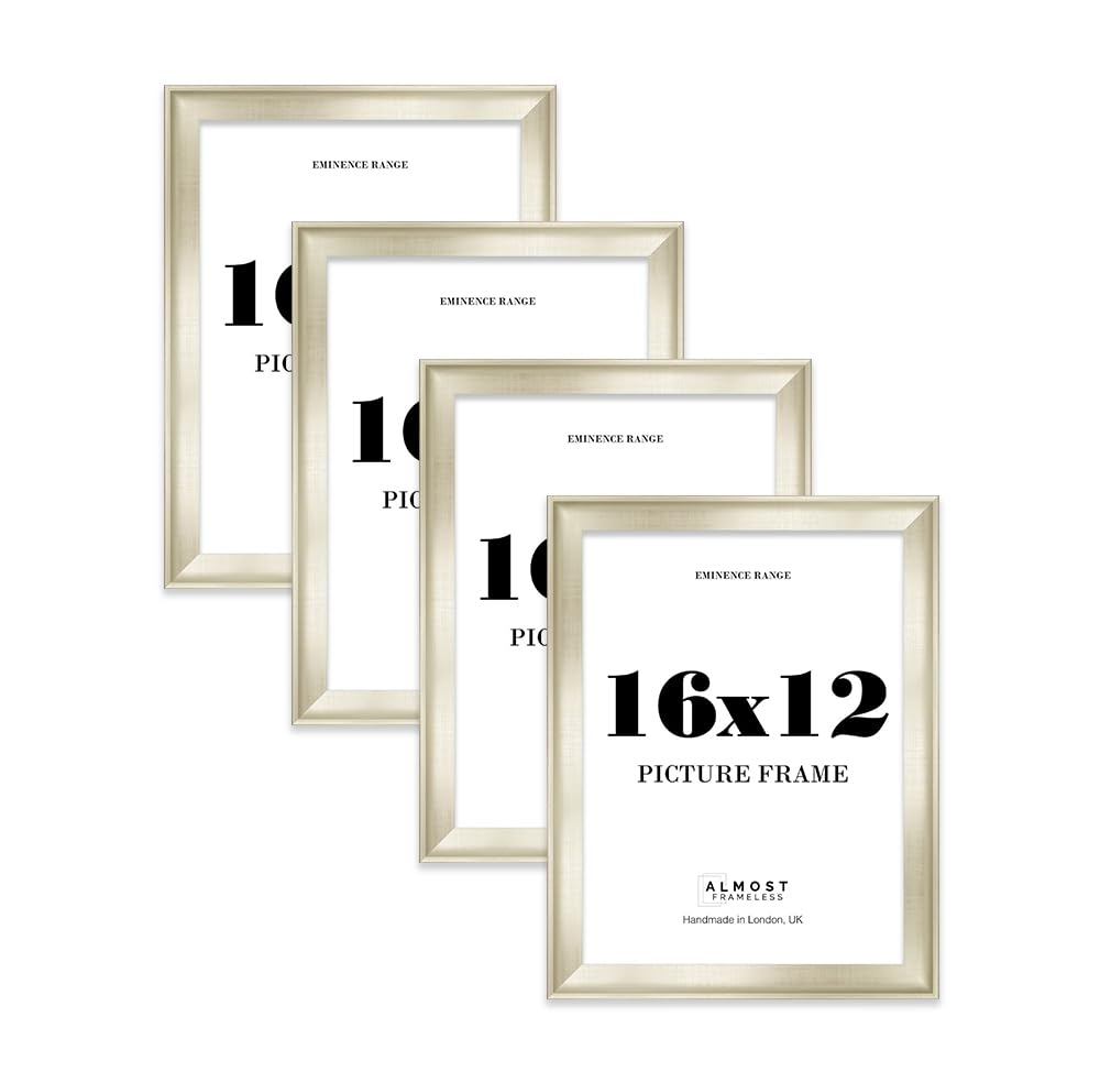 16x12" Silver Picture Frame - Rustic Wood Industrial Effect Photo Frame for Wall Display, Ideal for Posters, Prints & Home Dรฉcor, Wall Hooks, 32mm Edge - 4 Pack โ image 1