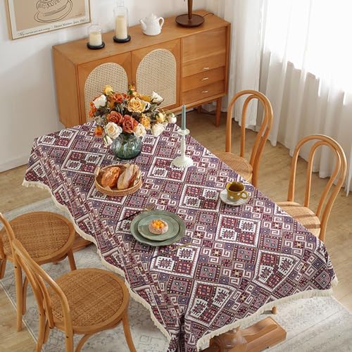 Nappe en lin avec pompons bohème 140x180 nappe rectangle table fête