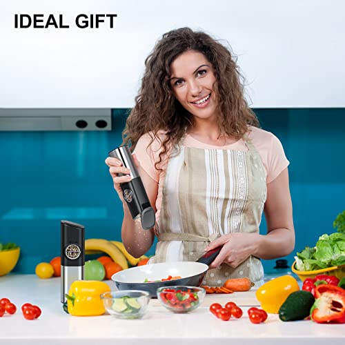 Heyrsun Electric Salt And Pepper Grinder Set, 2 Usb Rechargeable Stainless Pepper Grinder With Led Light, Adjustable Coarseness, Refillable Automatic Salt And Pepper Grinder Set With Charging Base #TOP5