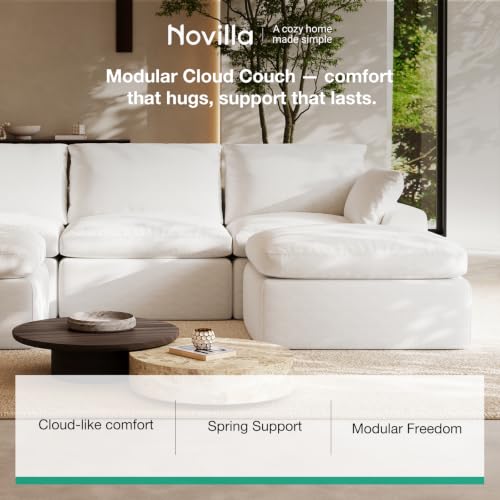 Image of Novilla 133.8 inch Modular Cloud Couch, Modern Sectional Sofa with Smarts Coil Support, Chenille Fabric, Upholstered Couch for Living Room Apartments Bedroom, No Assembly, 4 Seater + 2 Ottoman, White