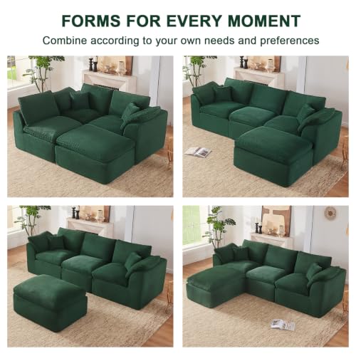 Image of 114 inch Cloud Sectional Couch, Boneless Couches for Living Room, Green