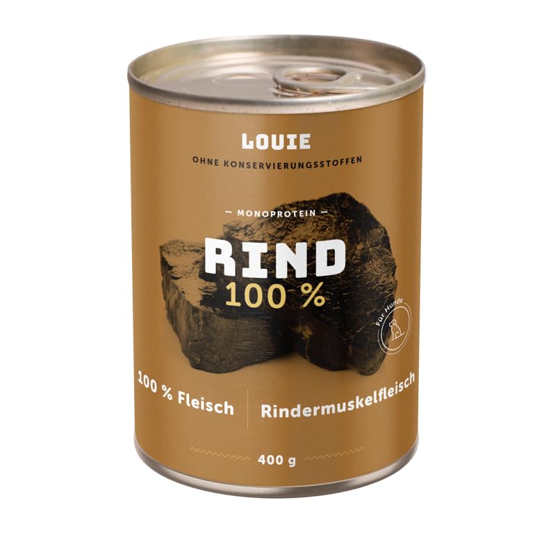 LOUIE Hunde Nassfutter 100% Rind 400g – reines Fleisch, ohne Konservierungsstoffe, Hundefutter Nass 100% natürliche Zutaten, proteinreiche Vollnahrung, EU