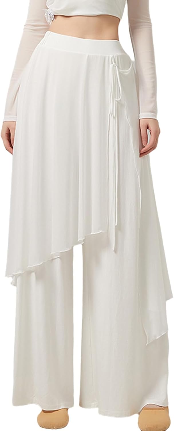 XUNZOO Women Classical Dance Practice Uniform Yoga Pants Elastic Waist Loose Fit Trousers for Evening Office