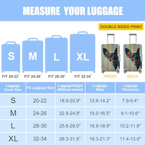 Image of Luggage Cover with Manchester Terrier Design - Stylish Dog Print Suitcase Protector with Blue and Yellow Stripes - Fits 20-22 Inch Travel Luggage,S