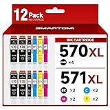 Contenu de la livraison : lot de 12 cartouches d'encre 570XL 571XL (non originales), compatibles avec Canon 570 571 PGI-570XL CLI-571XL