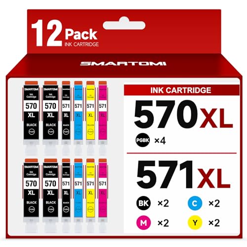 570 571 Druckerpatronen kompatible für Canon ts5050 Druckerpatronen PGI-570 XL CLI-571 XL 12er-Pack für Pixma TS5050 MG5750 TS5055 TS5051 MG6850 TS5053 MG5753 MG5751 TS8050 MG7750 MG6853 MG6852 MG5700
