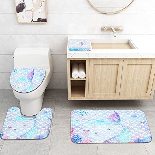 Ikfashoni 7 Piece Mermaid Shower Curtain Set With Rugs And Towels, Include Non-Slip Rug, Toilet Lid Cover, Bath Mat And Microfiber Towels, Kids Ocean Shower Curtain With 12 Hooks For Bathroom, Large #TOP2