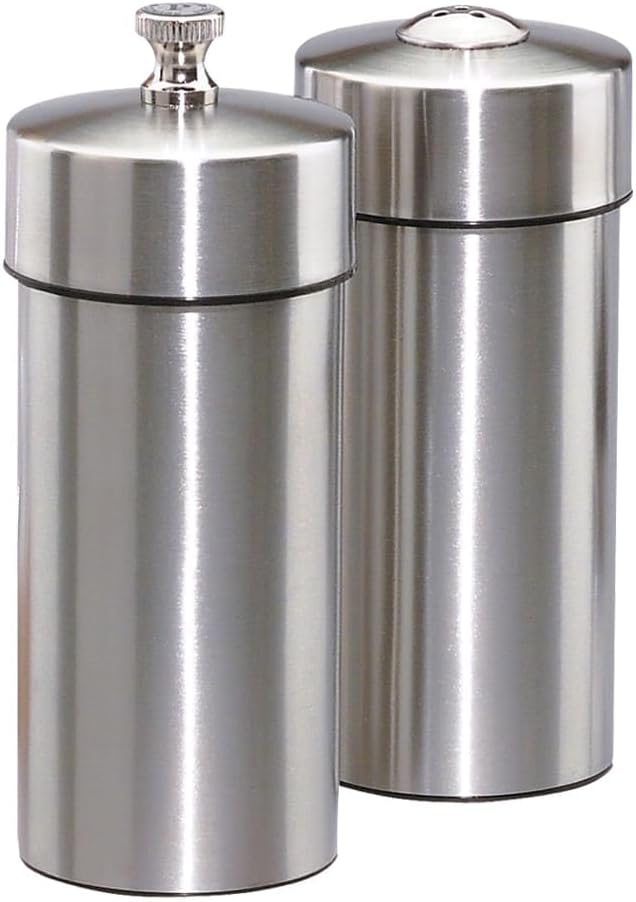 Chef Specialties 29900 5.5 Inch - 14 cm FuturaBrushed Stainless Pepper Mill Salt Shaker Set