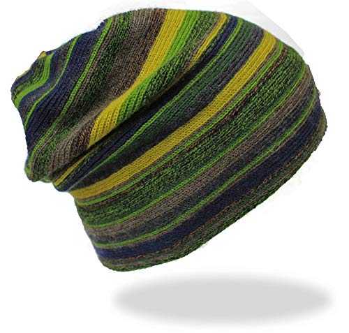 Bonnet tricoté en laine Rotfuchs à rayures vert et gris pour vos sorties