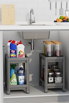 Orret Home 2 Katlı Tekerlekli Tezgah Altı Raf Organizer Düzenleyici Raf Ünitesi, Evye Altı Dolap İçi Düzenleyici, Mutfak Banyo Deterjanlık Şampuanlık Sebzelik,Taşınabilir Saklama Rafı (Gri)