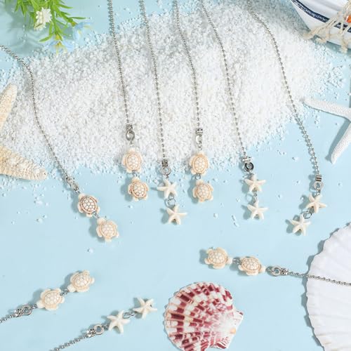 Image of CRASPIRE 12Pcs 2 Styles Sea Turtle Ceiling Fan Pull Chain Synthetic Turquoise 14.17 Inch Starfish Summer Ocean Hanging Charm Ornament Fan Ball Chain Extender Danglers for Ceiling Fan Light Lamp Decor
