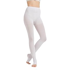 AMZAM Medical Compression Pantyhose for Women Men, 15-20 mmHg Graduated Compression Tights, Opaque Toeless Compression Stockings Waist High Support Tights for Edema, Varicose Veins, DVT, White M