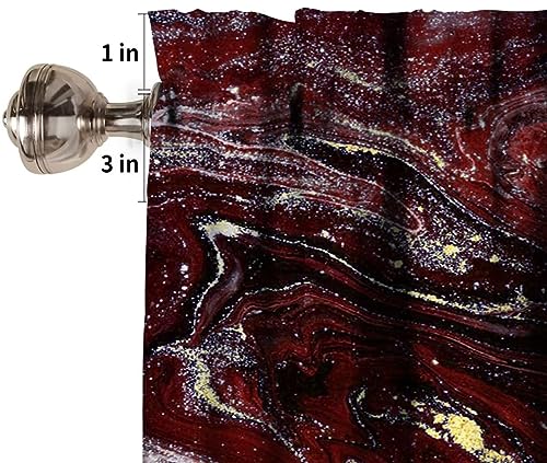 Image of Red and Black Marble Window Valance Curtain, Burgundy Maroon Gold Veins Unique Ombre Abstract Ink Texture Window Valances Treatments for Kitchen Living Room Cafe Decor 54'x18', 1 Panel