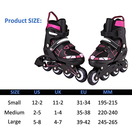 WeSkate Inline Skates Kinder/Erwachsene verstellbar mädchen/Jungen Inline Skates Rollschuhe PU Verschleißfeste Roller Skates Herren/Damen (Rosa, 35-38) - 5