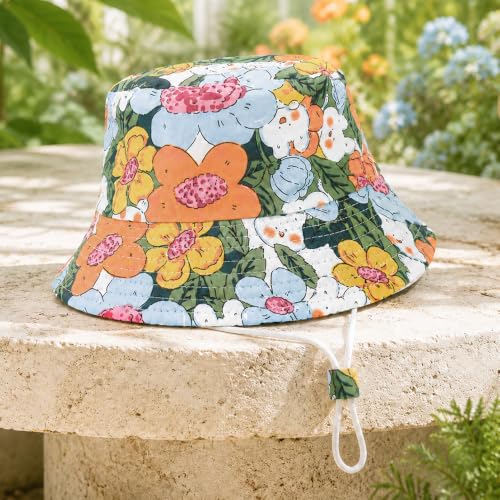 Image of VRITRAZ Unisex Kids Printed Bucket Hat | UV Protection Sun Hat with Adjustable Chin Strap & Summer Beach Travel Outdoor Cap for Toddlers & Children (4-12 Years)