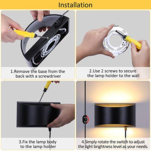 Lightess Modern Wall Lamp Plug In 12W Led Wall Sconce Indoor Wall Light Up Down Hallway Wall Lamp For Bedroom Living Room, Warm White #TOP6