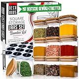 Deco haus® Gewürzgläser eckig luftdicht mit Holzdeckel 10er Set [+Etiketten] - Gewürzdosen Set Glas - Gewürzbehälter Spice Jars Set - Gewürze Aufbewahrung - Behälter - Gewürzaufbewahrung
