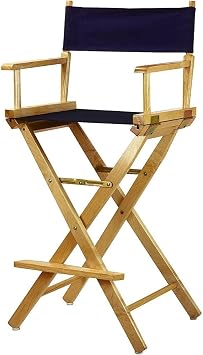 30 Inch Bar-Height Directors Chair Sturdy Oak Wood Frame with Navy Fabric Seat Folding Tall Stool for Kitchen Island Portable High Chair for Patio Home Events