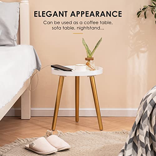 Apicizon Round Side Table Set Of 2, White Gold Tray Nightstand Sofa Coffee Table End Table For Living Room, Bedroom, Small Spaces, Easy Assembly Bedside Table, 15D X 15W X 18H In #TOP3