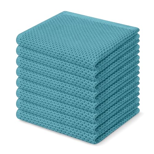 Image of Homaxy 100% Cotton Waffle Weave Kitchen Dish Cloths, Ultra Soft Absorbent Quick Drying Dish Towels, 12 x 12 Inches, 8-Pack, Lake Blue