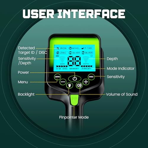 Image of Metal Detector for Adults Waterproof - 2000Amh Chargeable Professional Cordless Gold Detector with LCD Display, Retractable Foldable Higher Accuracy Metal Detector with 10 inch IP68 Coil - Green
