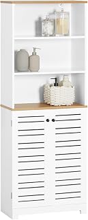 SoBuy Tall Bathroom Storage Cabinet, Kitchen Pantry Cabinet, Freestanding Storage Unit with Doors & Adjustable Shelves, Storage Cabinet for Kitchen, Bathroom, Living Room, BZR44-W
