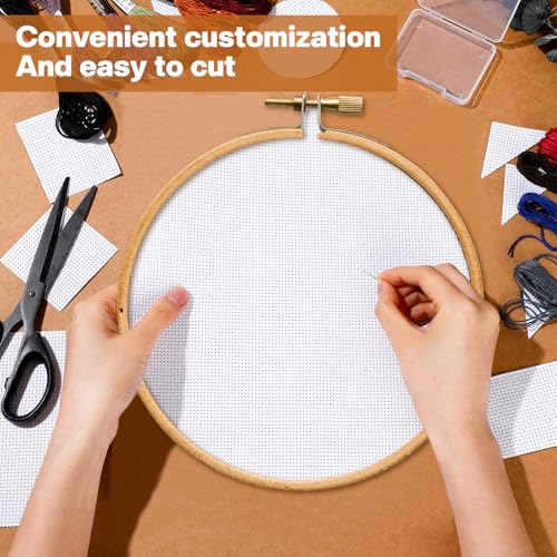 Image of Zeyune Needlepoint Canvas 20 x 24 Inches 14 Mesh Blank White Canvas with 36 Colors Cotton Threads and 5 Needles for Embroidery, Knit Crochet Projects