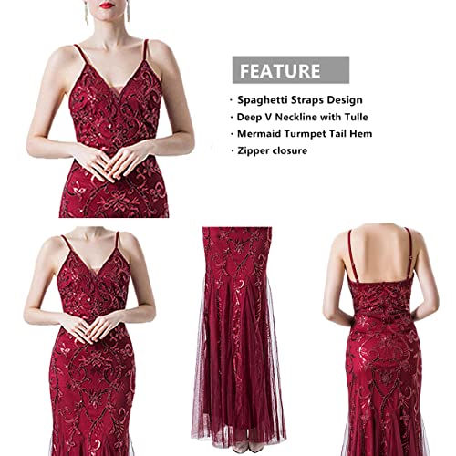 Image of Women Evening Dress 1920s Flapper Cocktail Mermaid Plus Size Formal Gown with Long Gloves
