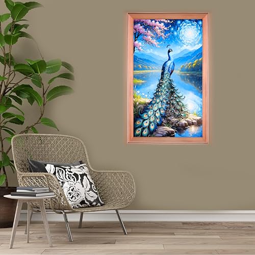 Image of Amazon Brand - Umi Framed Wall Painting, Colourful Peacock with Crystal Diamonds For Wall Decoration Esthetic Wall Hanging Painting For Living Room Bedroom Housewarming Gift Office - 30x50cm
