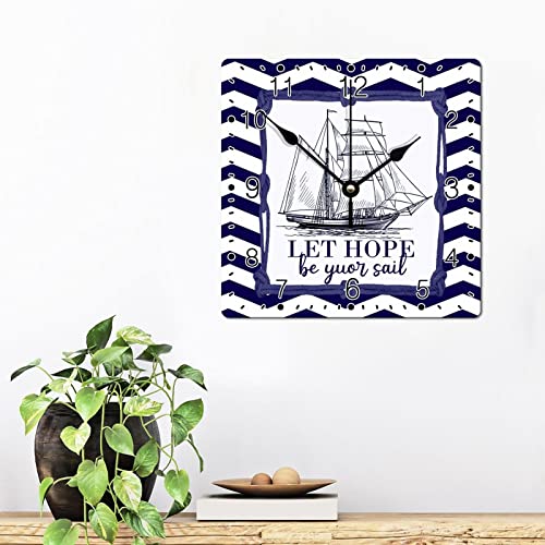 Godblessign Boat Lighthouse Anchor Wall Clock Beach Square Clocks Peace Comes In Waves Wall Clocks Battery Operated 12 Inch Silent Tuscan Cabin Wall Home Decor Living Room Bedroom Office Decor #TOP2