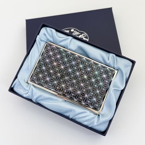 Image of Mother of Pearl Business Card Case Credit Id Name Holder Travel Wallet Art Painting Design Metal Stainless Steel Engraved Slim Purse Pocket Cash Money Wallet (N Mum Slim)